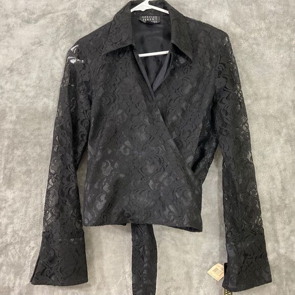 NWT Spencer Jeremy  Wrap Blouse Size 4  Sleeves WhimsyGoth, Grunge Textured crop - Picture 1 of 11